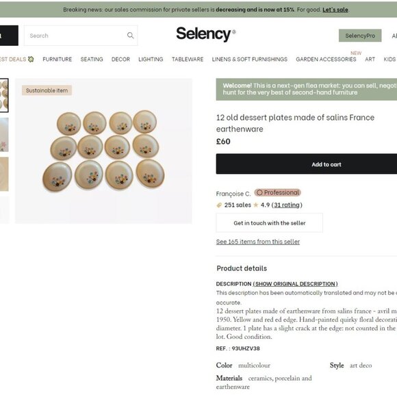 4 Bowls Made in France Salins Avril Hand Painted Folk Art Farmhouse Cottage Blue - Picture 7 of 7